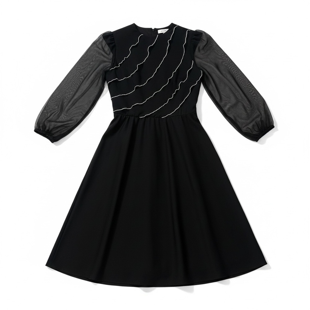 VTG 80s Bobby’s Girl A-Line Dress Women’s Medium Black Sheer Ruffle